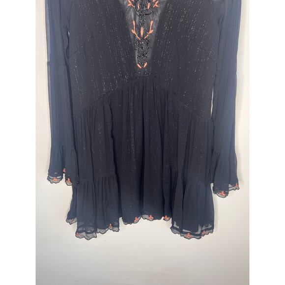 Free People Panama City Bell Sleeve Swing Mini Dress Black Women's Size Medium - Picture 5 of 13